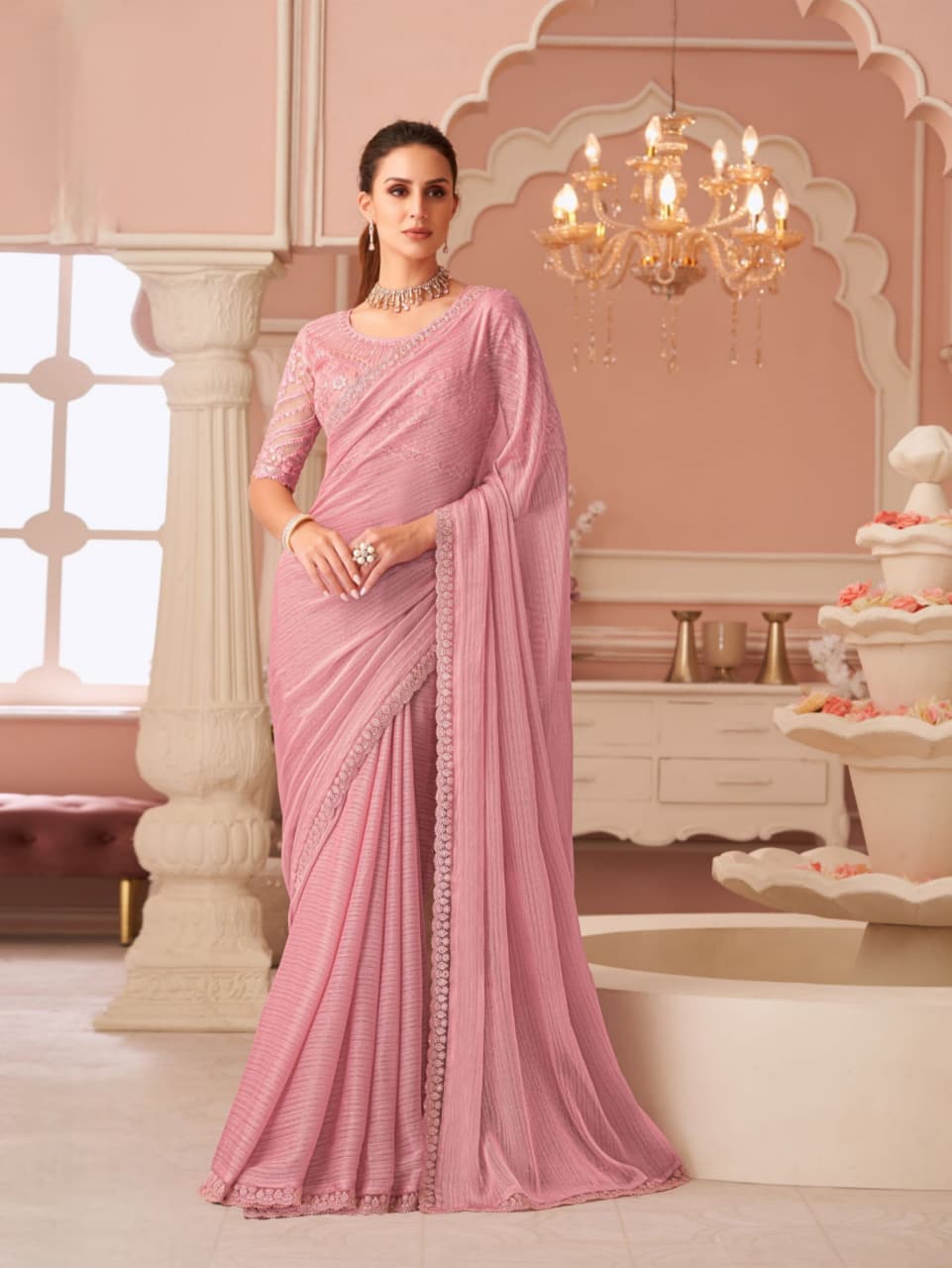 Golden Georgette Saree Banglori Work Saree