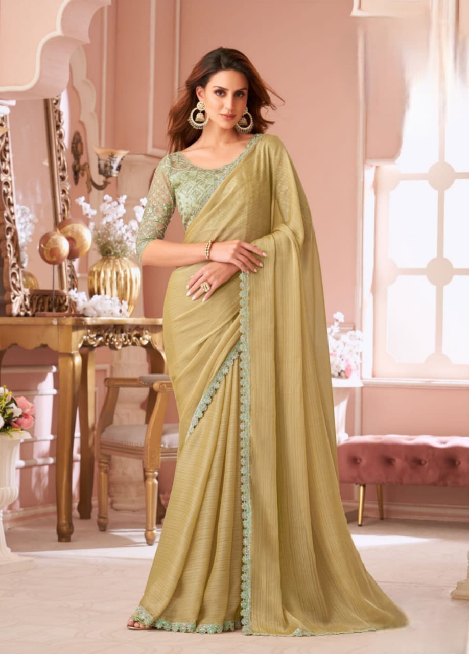 Golden Georgette Banglori Work Saree
