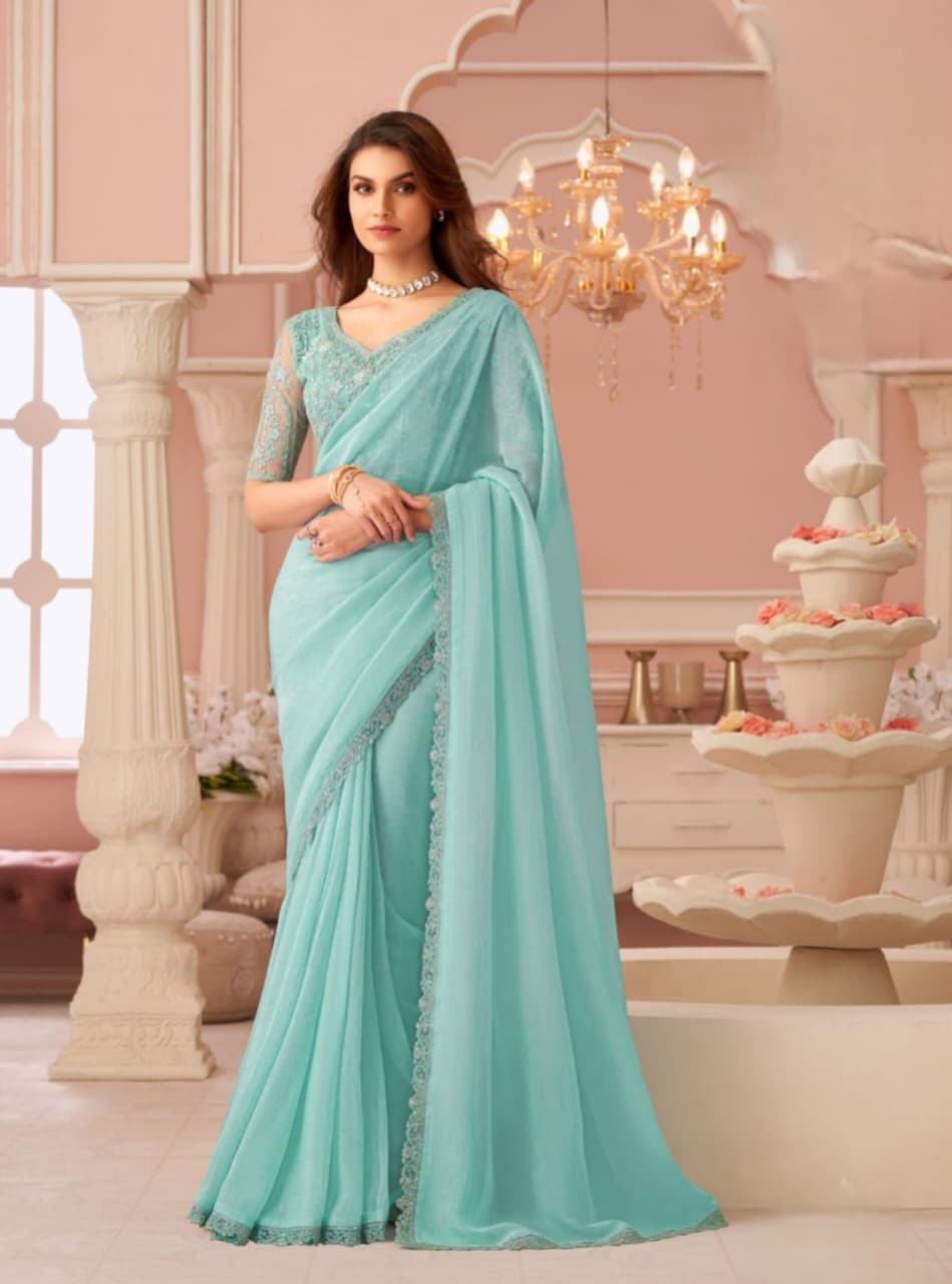 Mint Green Georgette Banglori Work Saree