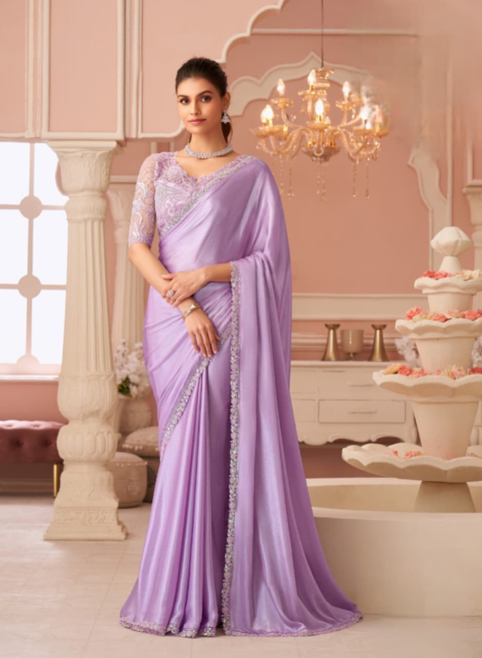 Silver Chiffon Shimmer Banglori Work Saree