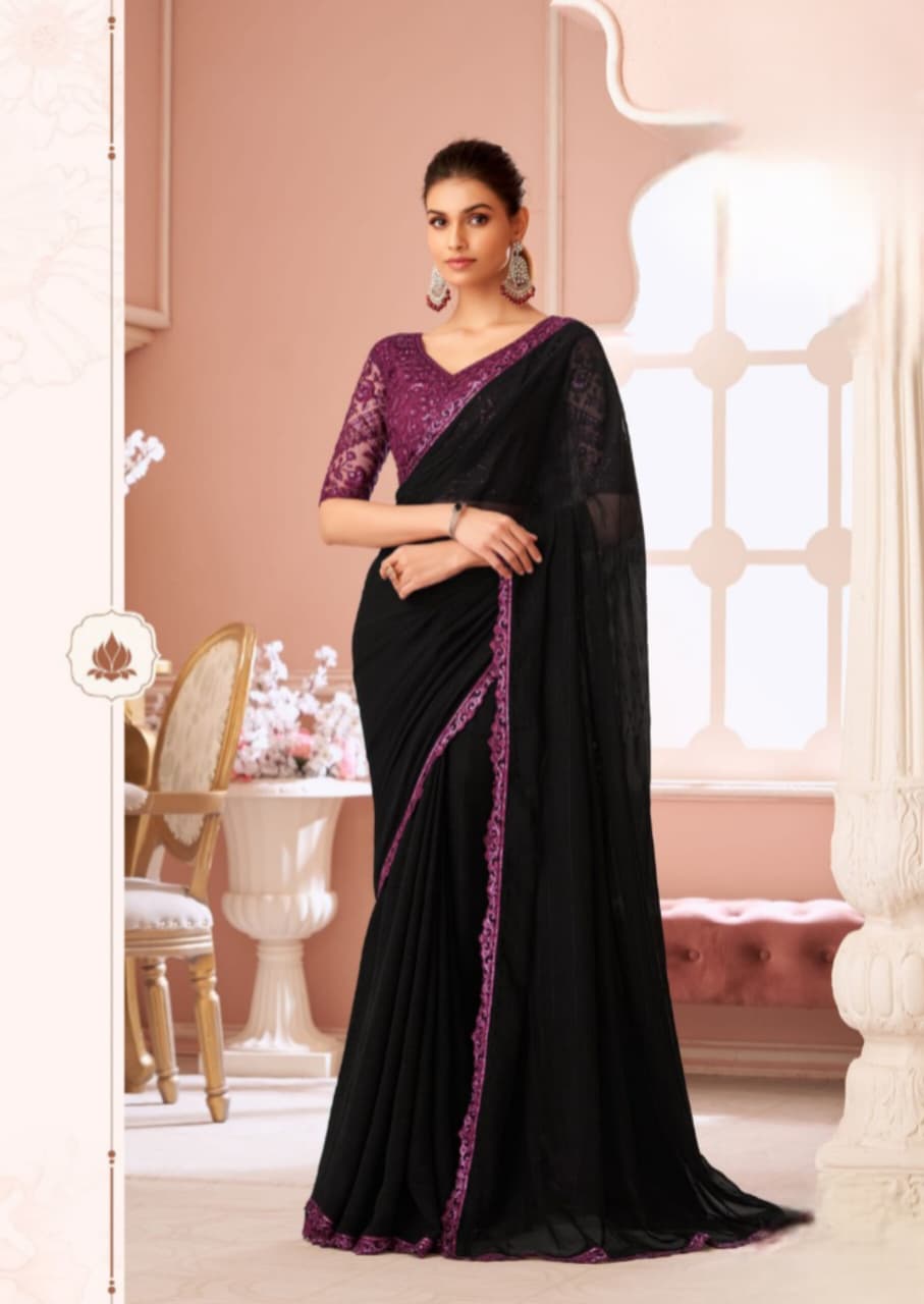 Black Georgette Banglori Work Saree