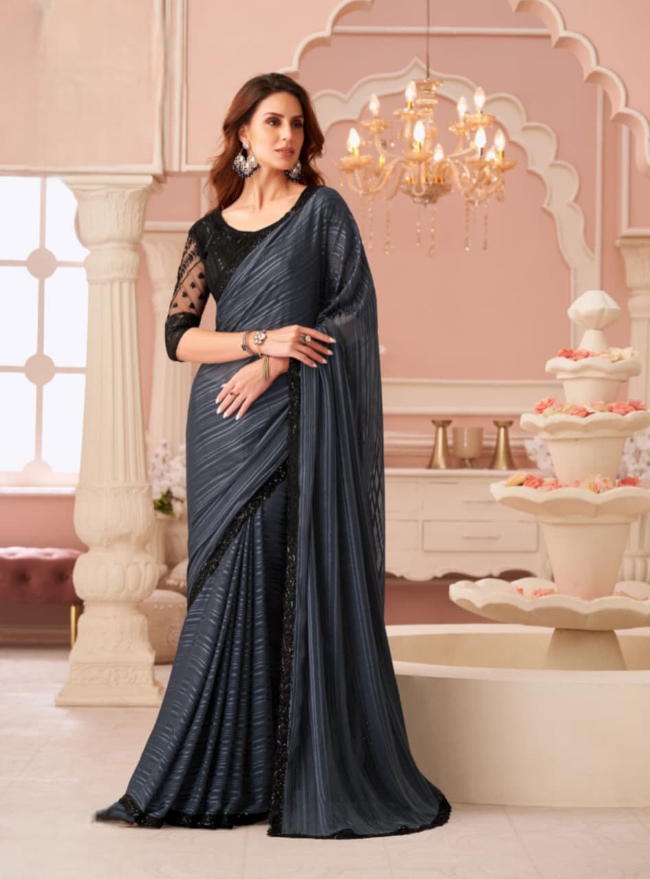 Cream Georgette Karishma Pattern Banglori Work Saree