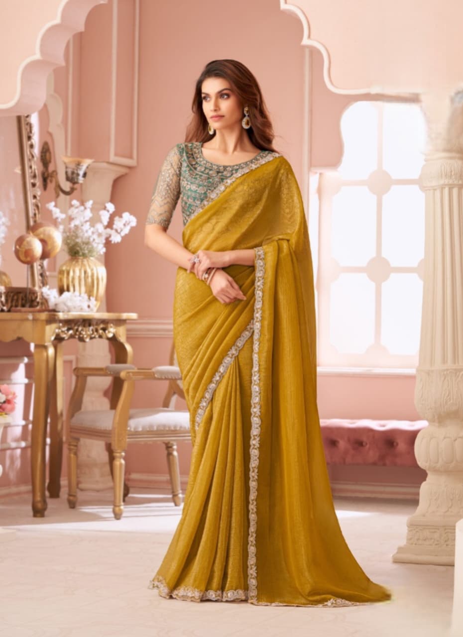 Sunshine Yellow Georgette Banglori Work Saree