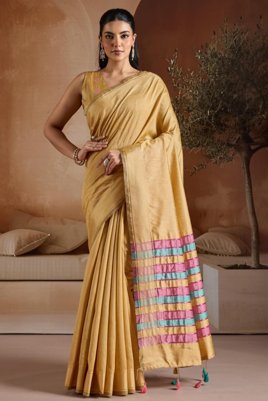 Golden Yellow Bhagalpuri Silk Handwoven Saree