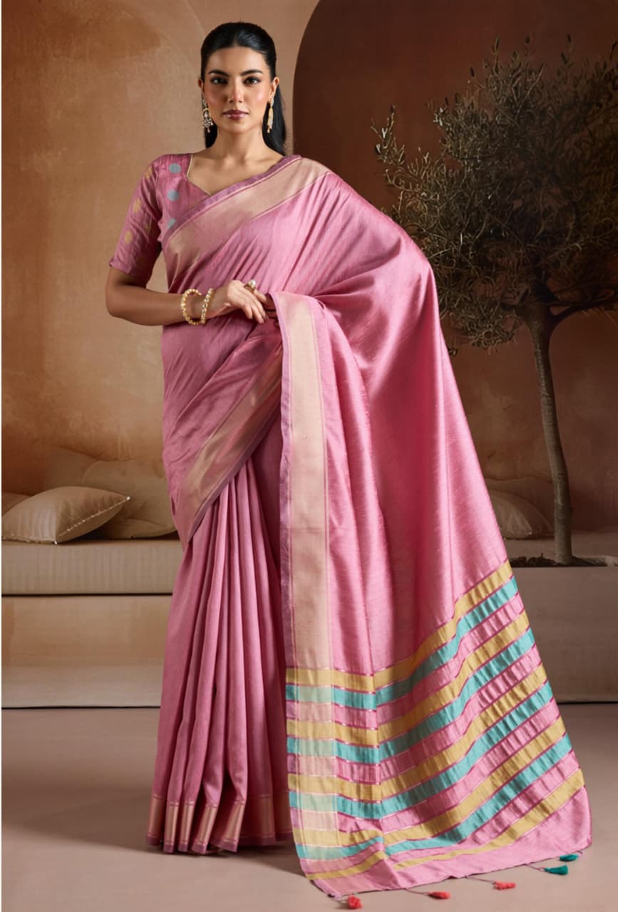 Rose Pink Bhagalpuri Silk Handwoven Saree