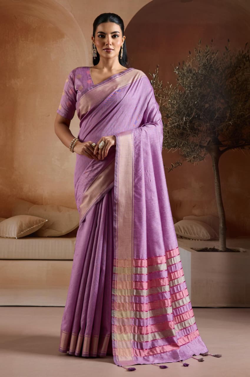 Lavender Purple Bhagalpuri Silk Handwoven Saree
