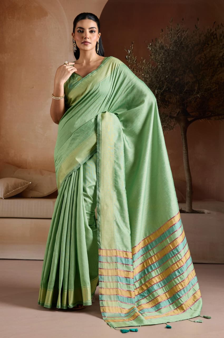 Mint Green Bhagalpuri Silk Handwoven Saree