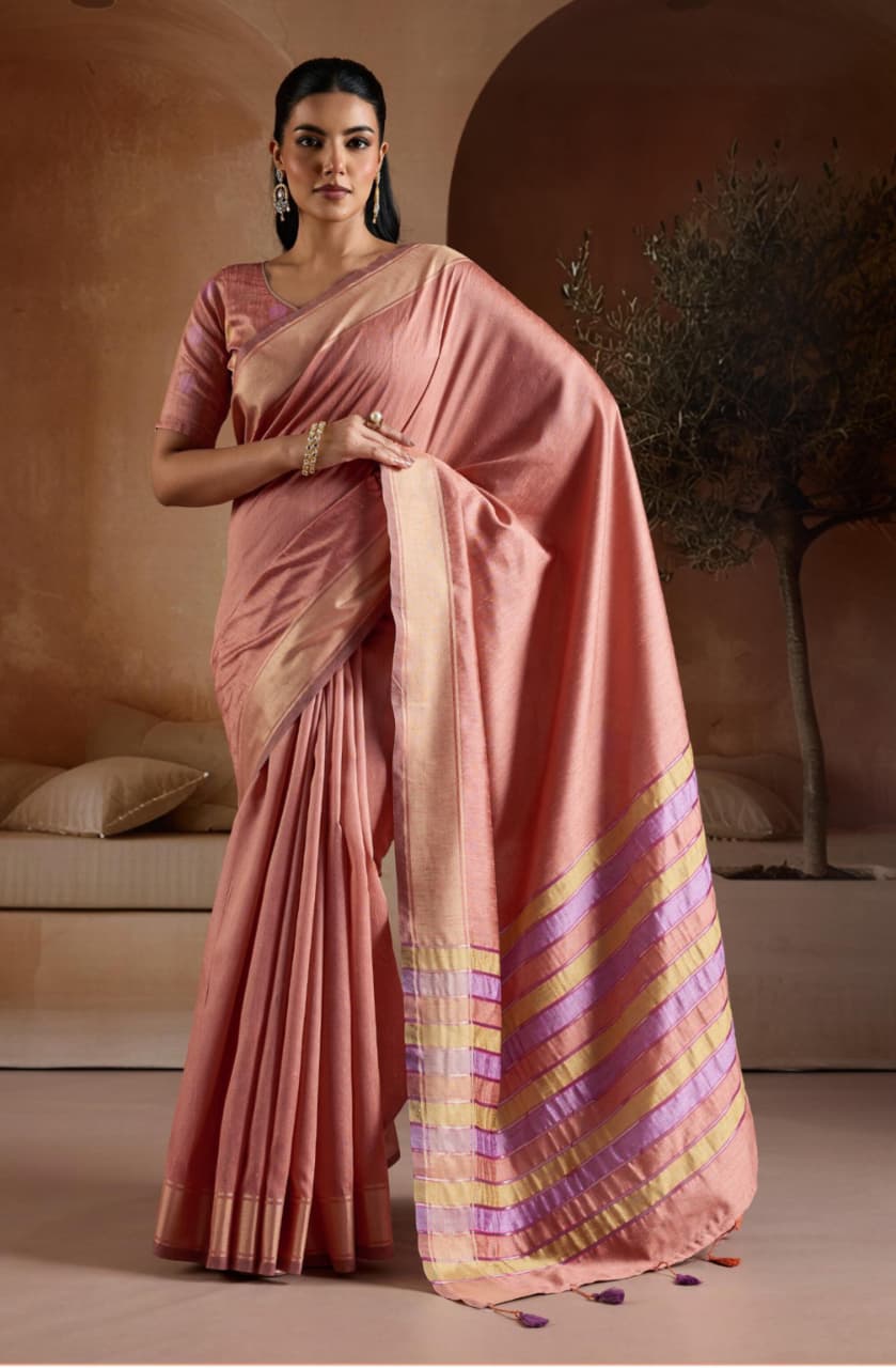 Dusty Pink Bhagalpuri Silk Handwoven Saree