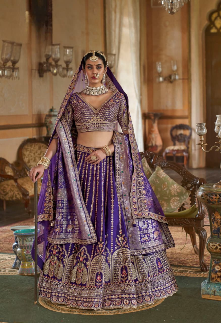 Purple Bridal Tone Silk Embroidery Lehenga