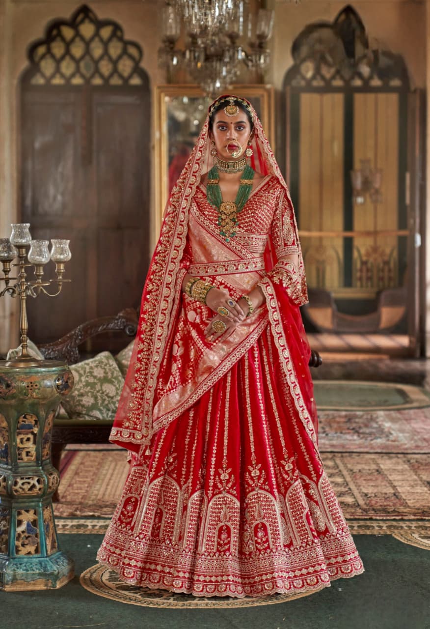 Red Bridal Tone Silk Embroidery Lehenga