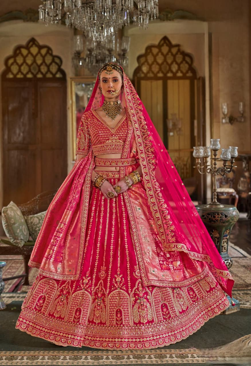 Hot Pink Bridal Tone Silk Embroidery Lehenga