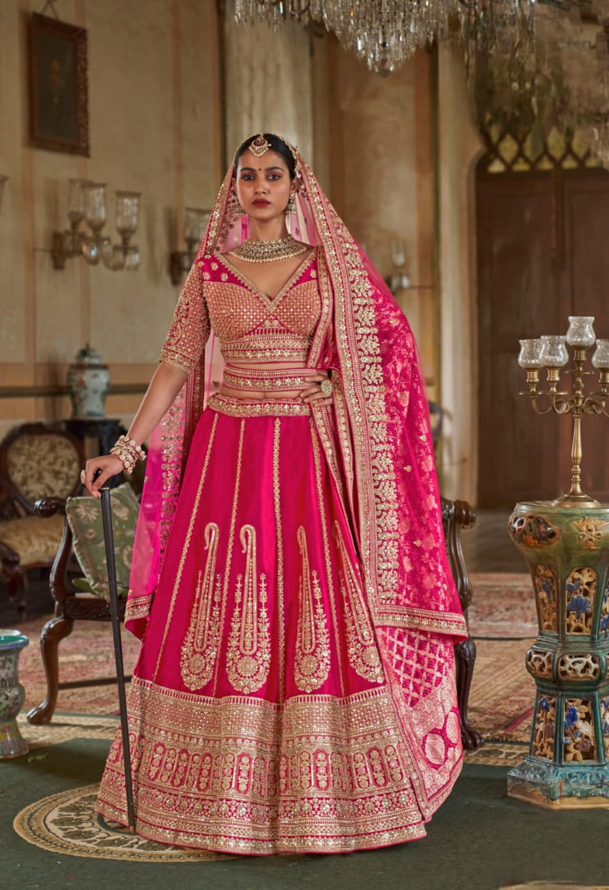 Bright Pink Bridal Tone Silk Embroidery Lehenga