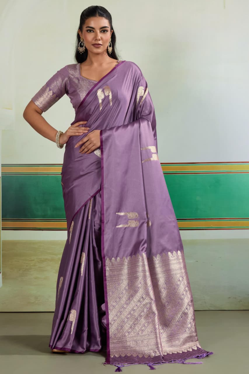 Purple Pure Satin Handloom Weaving Saree