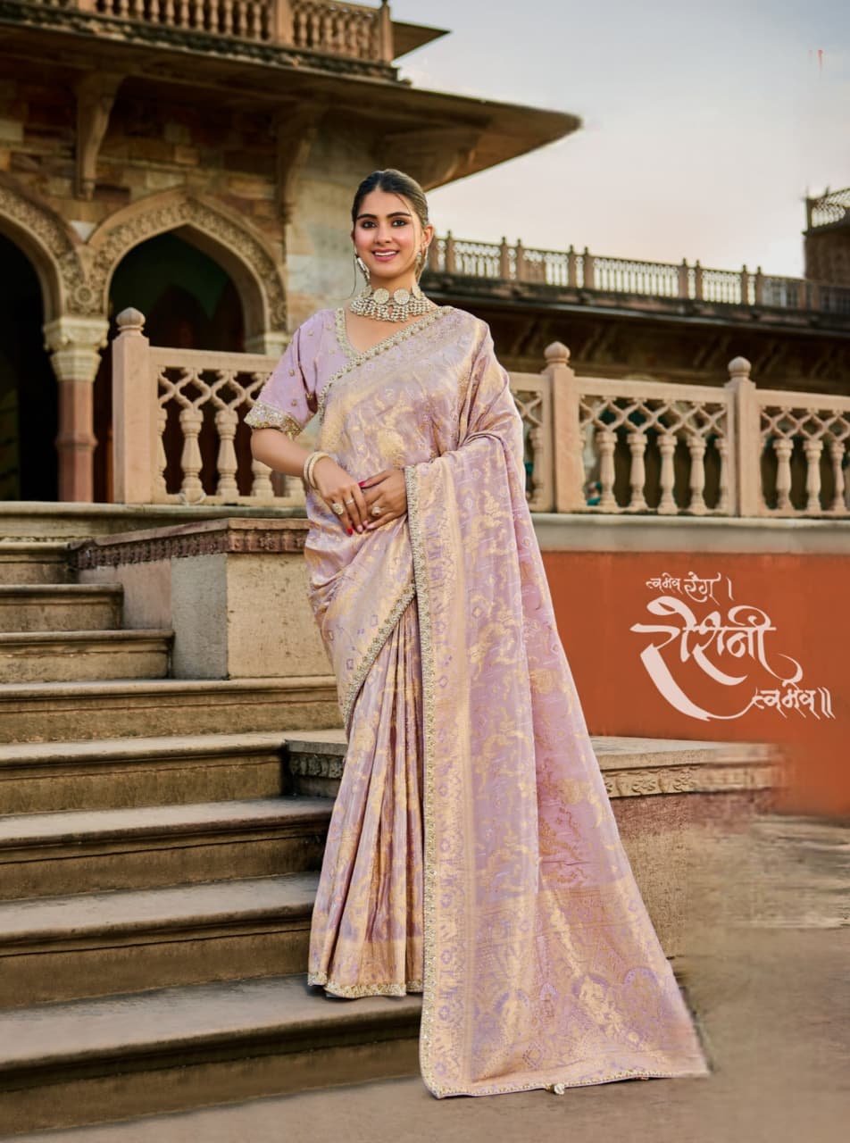 Lavender Viscose Tissue Bead Work Saree