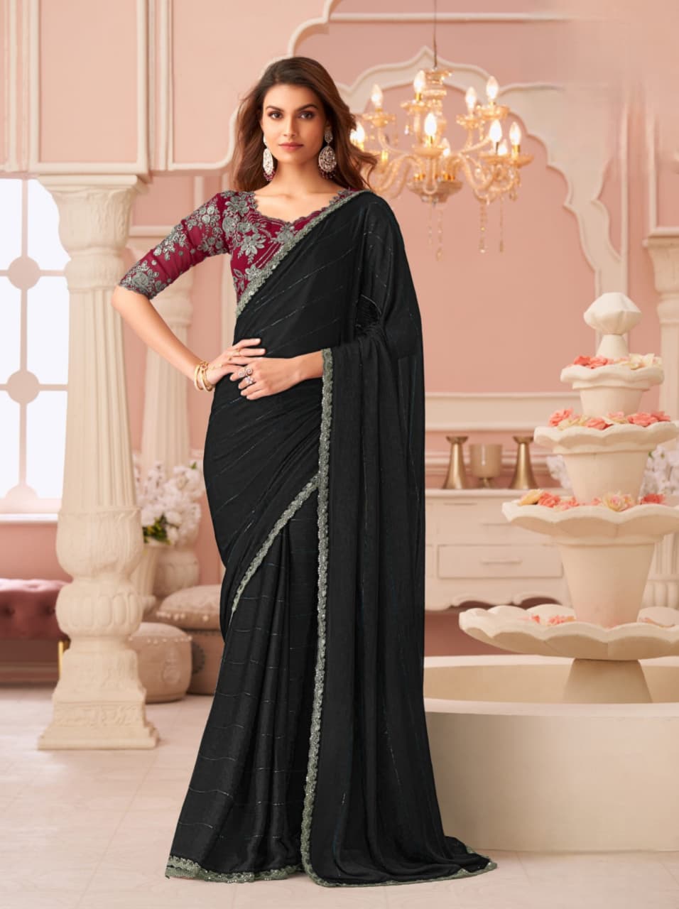 Black Pattern Work Sartin Saree