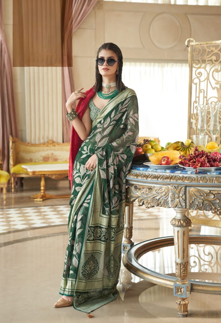 Green Lux P V Georgette Burnout Fancy Design Saree