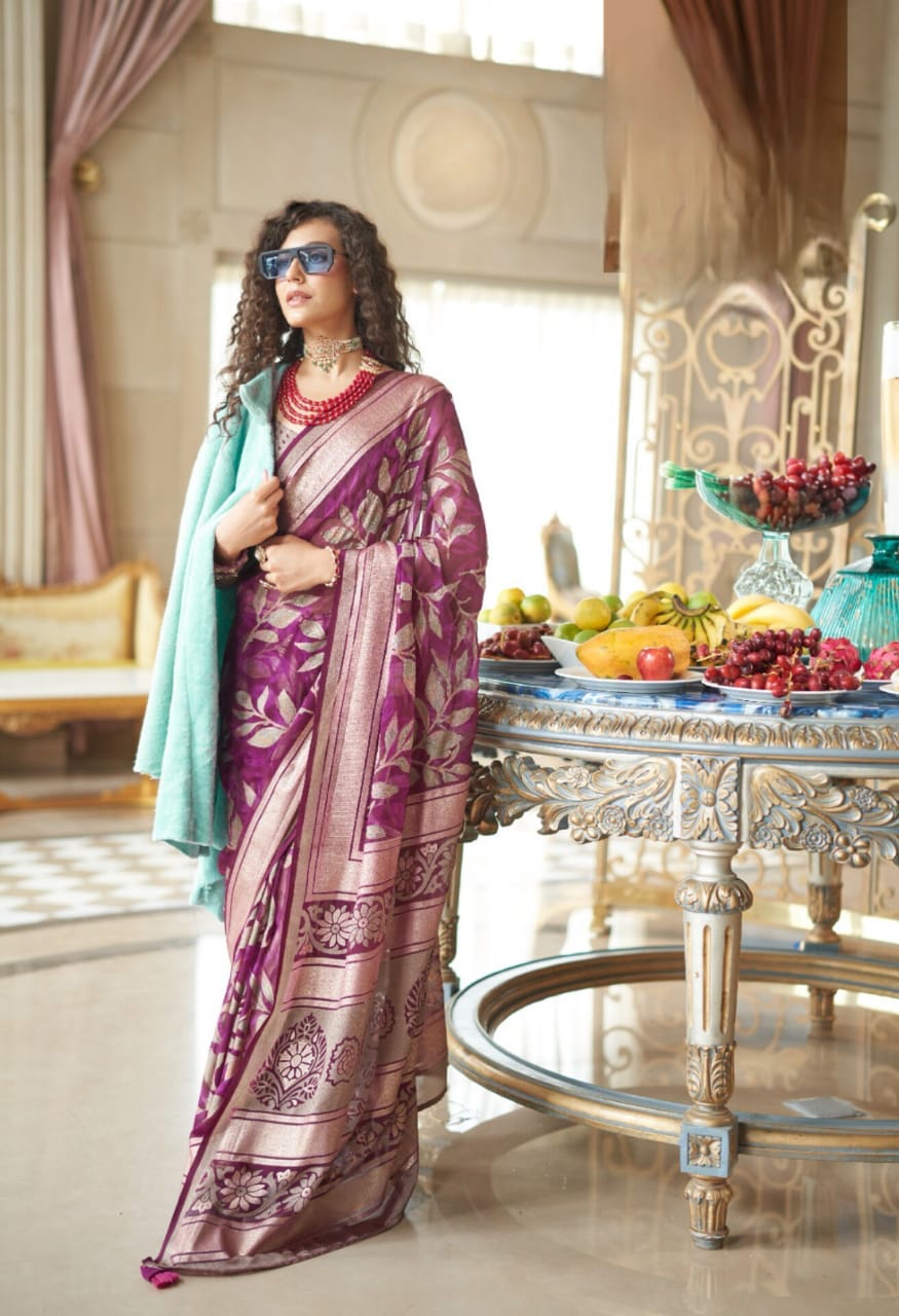 Purple Lux P V Georgette Burnout Fancy Design Saree