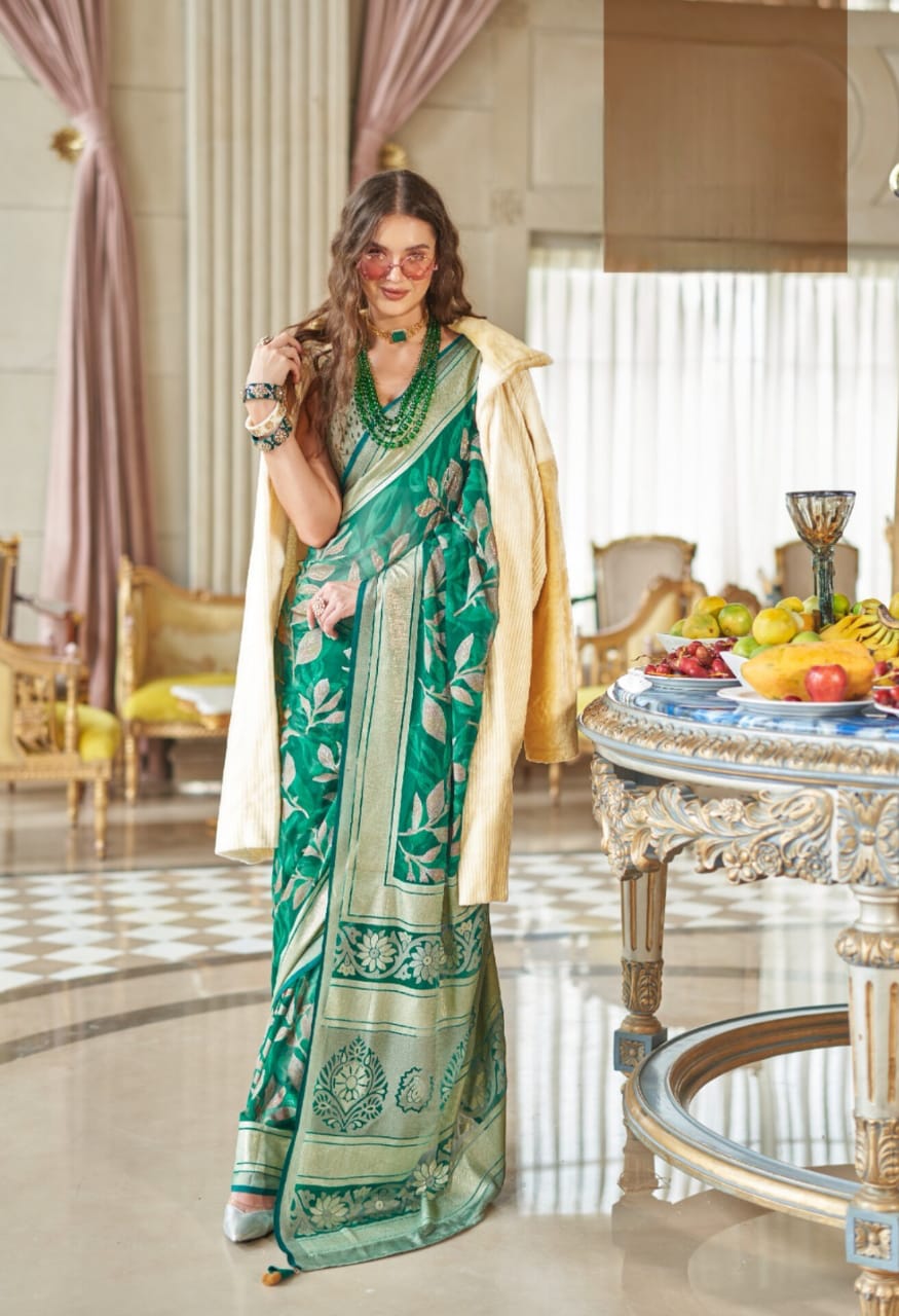 Rama Green Lux P V Georgette Burnout Fancy Design Saree