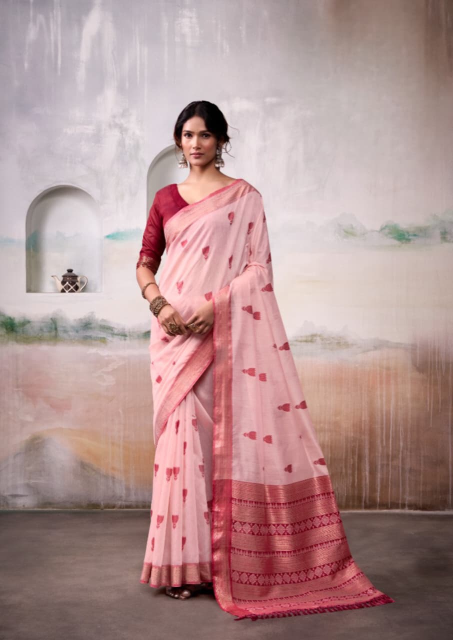 Pink Modal Cotton Weaving Zari Border Saree