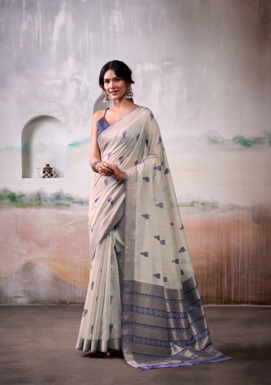 White Modal Cotton Weaving Zari Border Saree