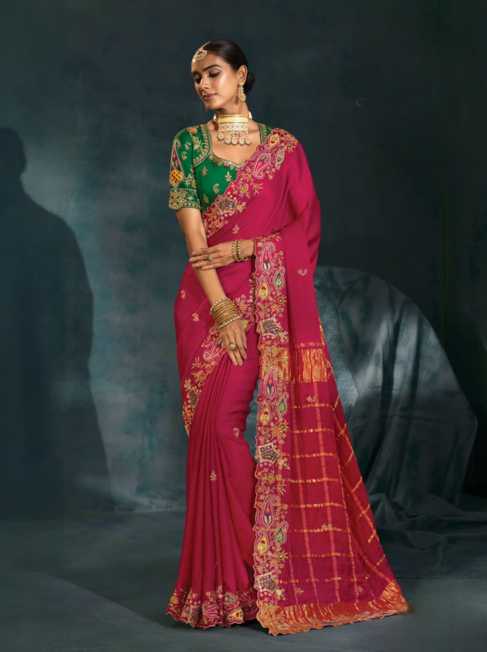 Rani Pure Gajji Silk Jari Thread Handwork Saree