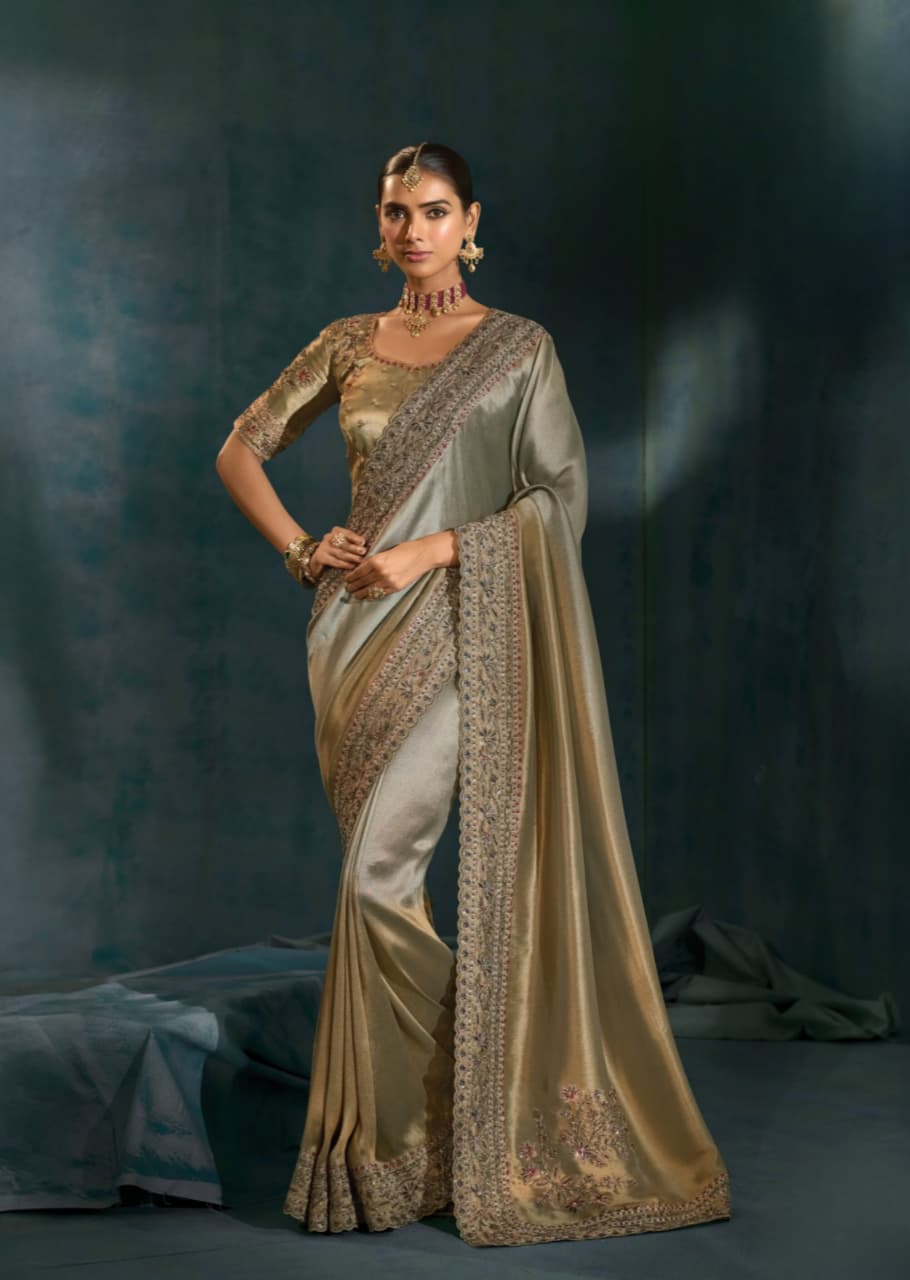 Grey Pure Ziraf Silk Mirror Handwork Saree