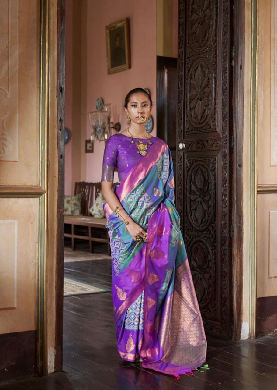Purple Multi Pure Silk Handloom Weaving Saree