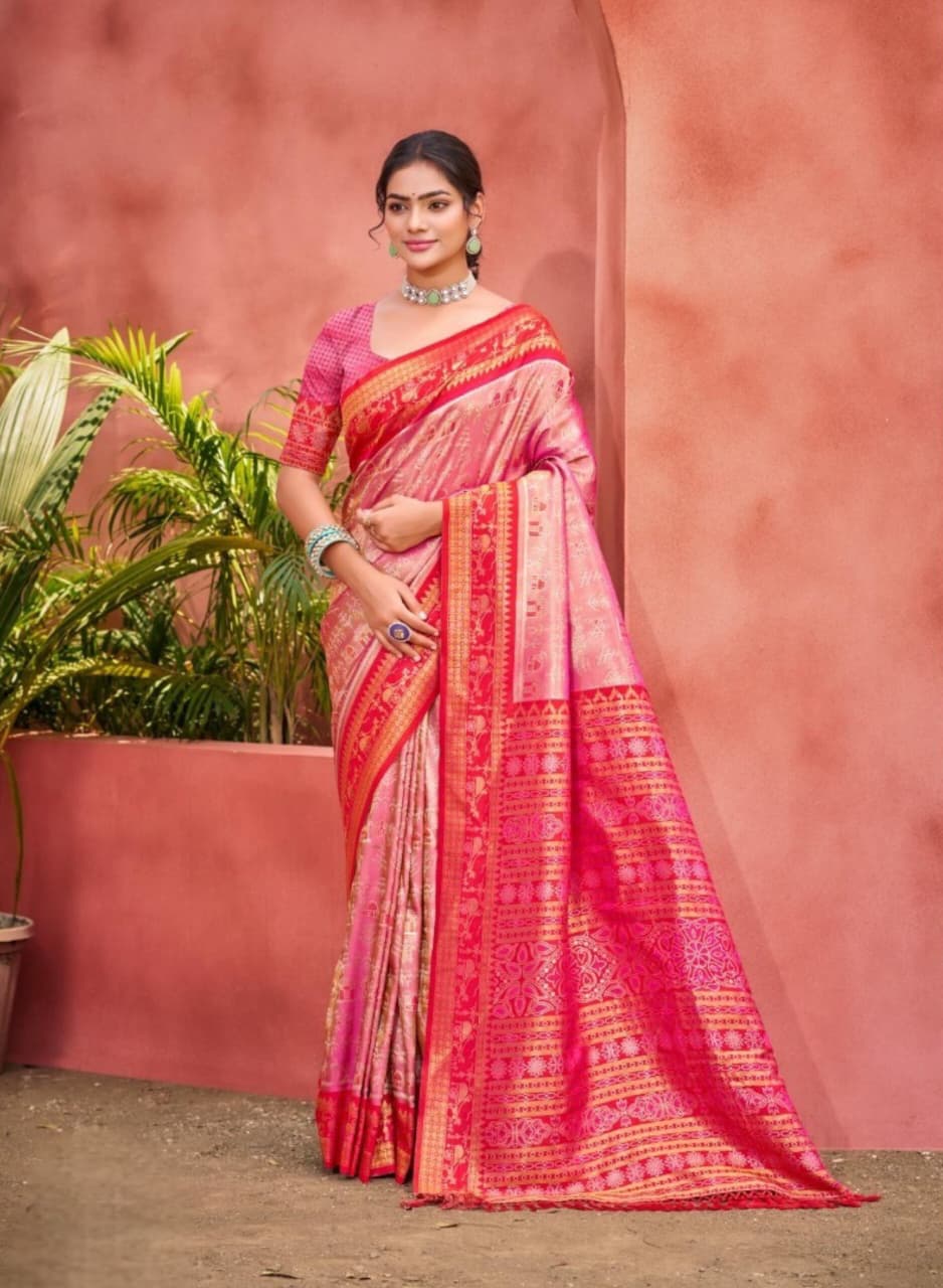 Pink Kanjivaram Silk Woven Work Saree