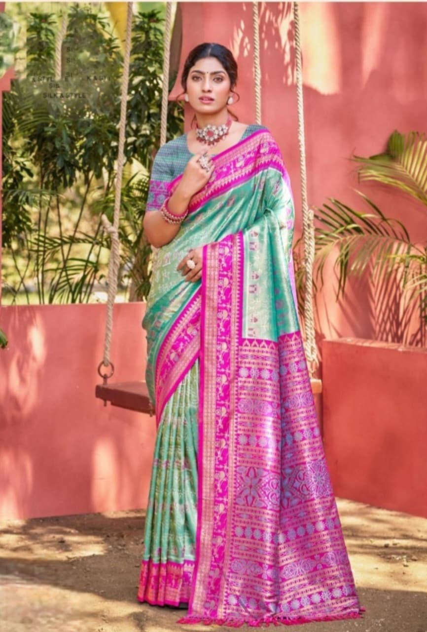 Sea Green Kanjivaram Silk Woven Work Saree