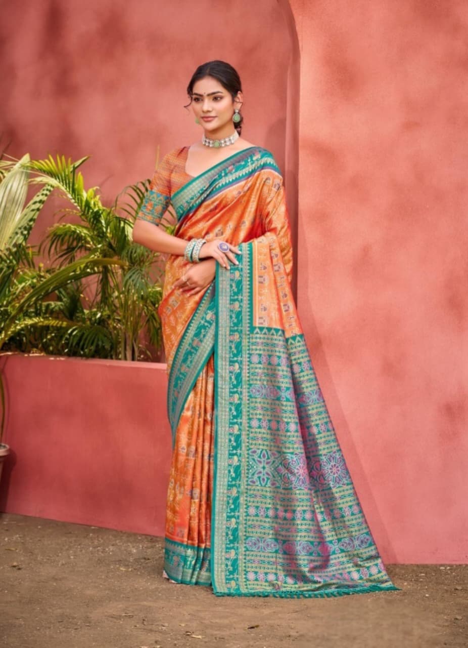 Orange Kanjivaram Silk Woven Work Saree