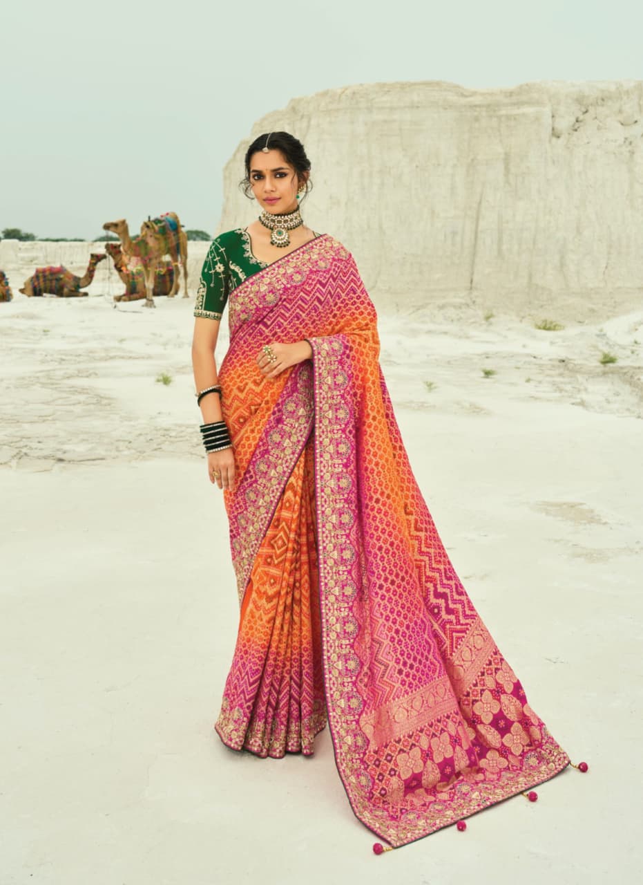 Orange Rani Pure Georgette Cutdana Work Saree