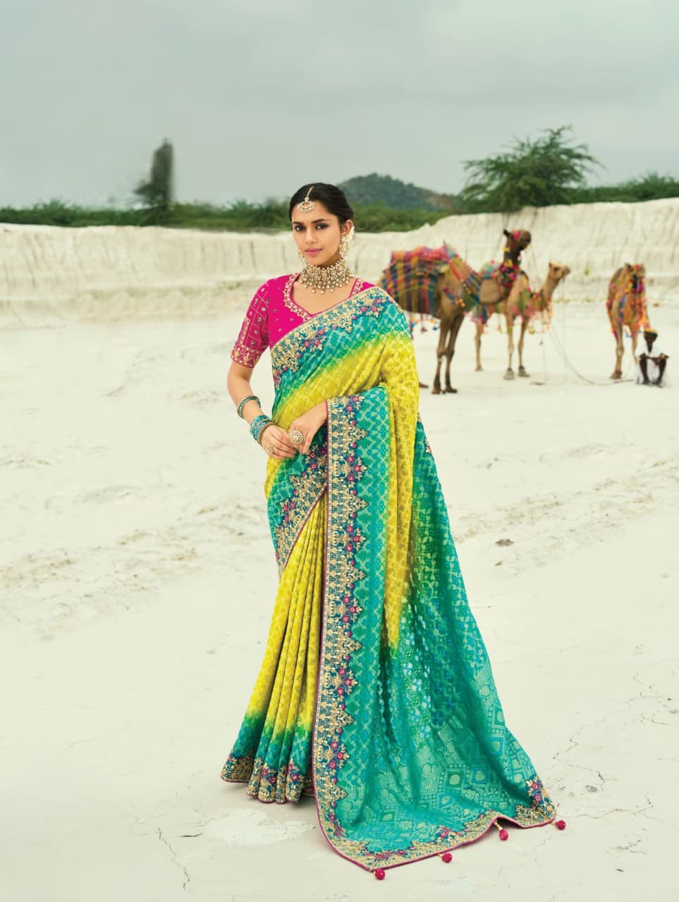 Yellow Rama Pure Georgette Cutdana Work Saree