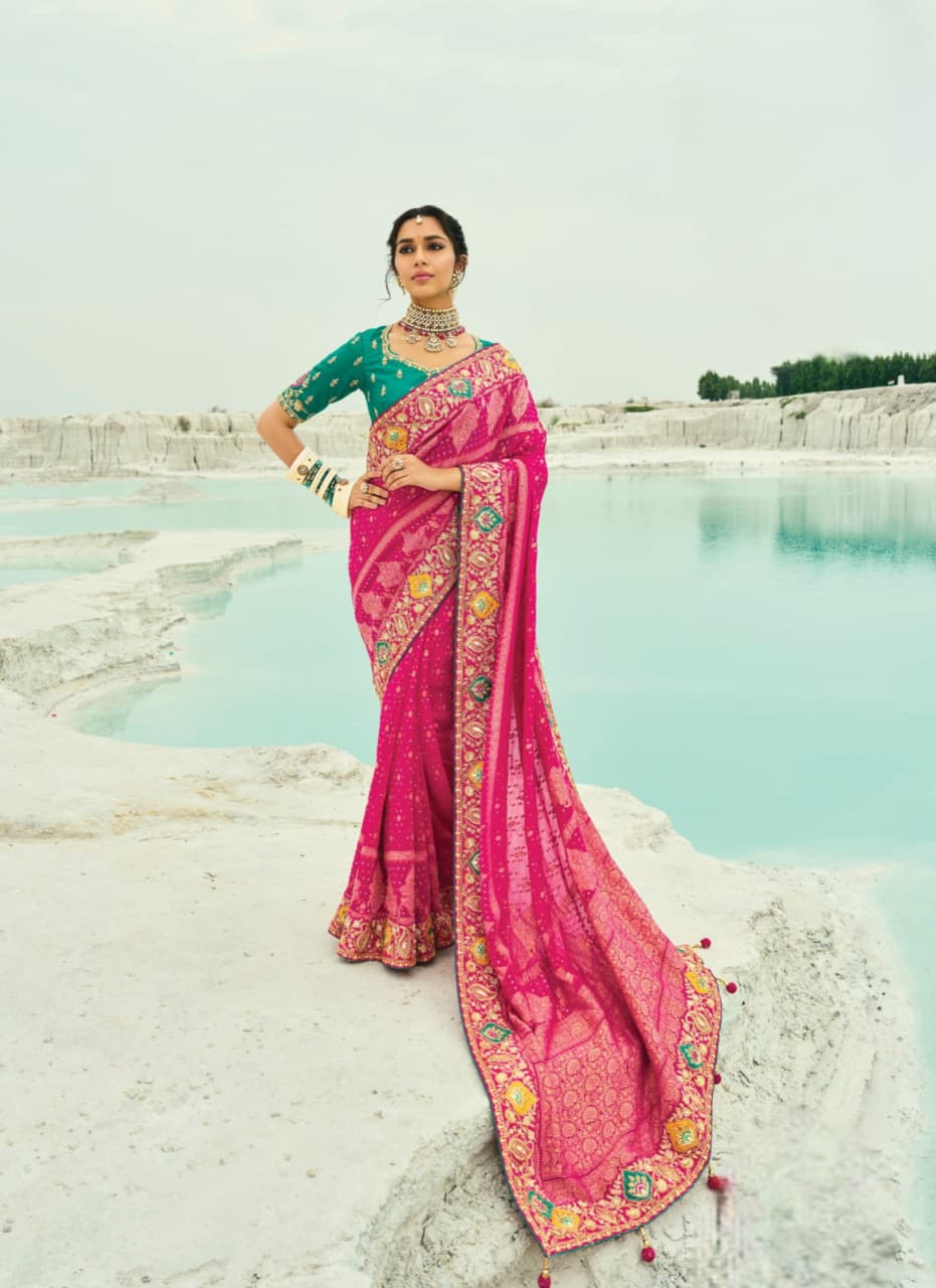 Rani Pure Georgette Cutdana Work Saree