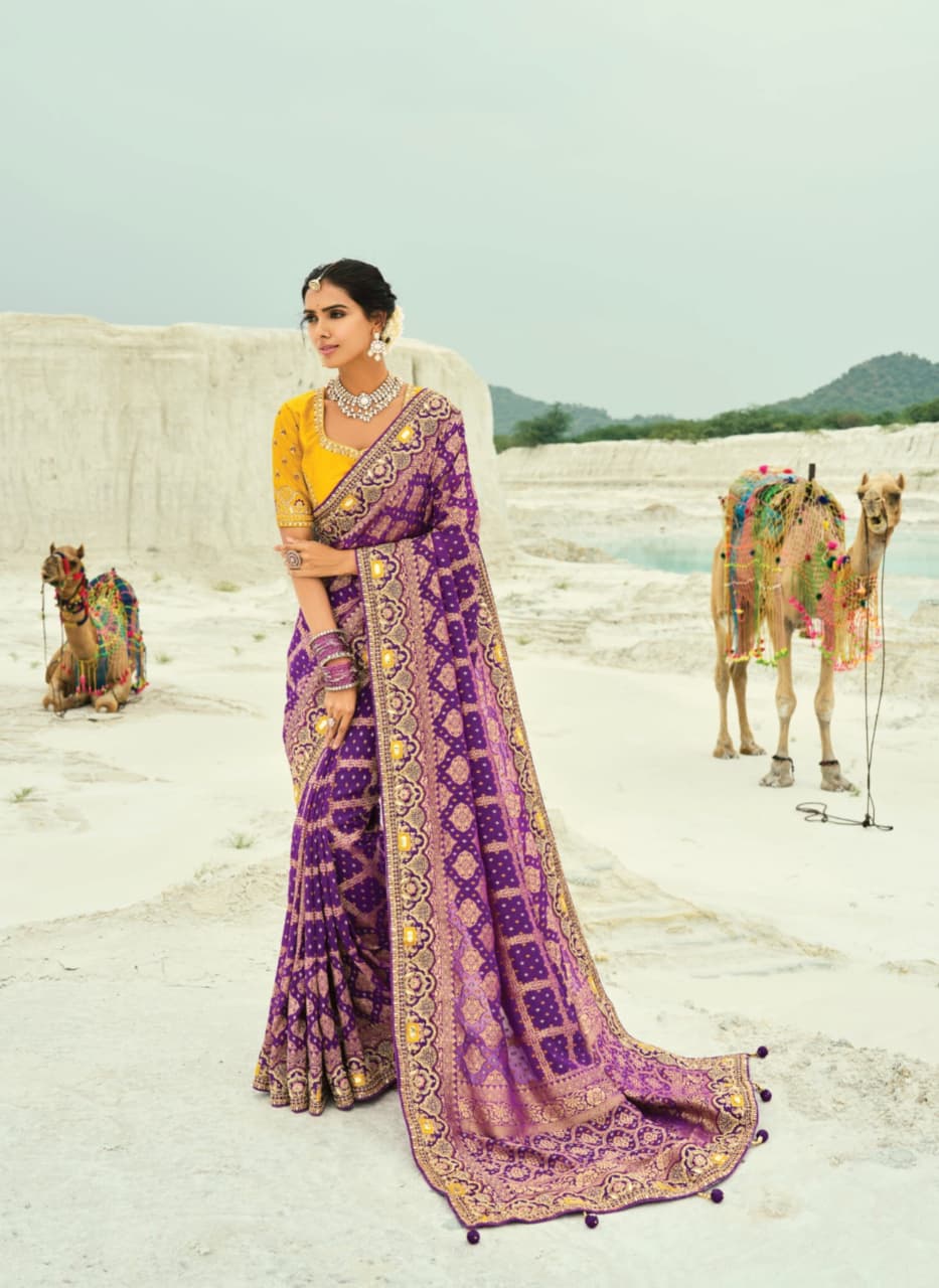 Wine Pure Georgette Cutdana Work Saree