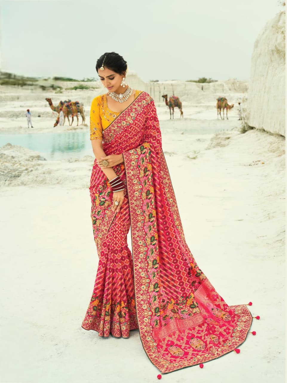 Red Pure Georgette Cutdana Work Saree