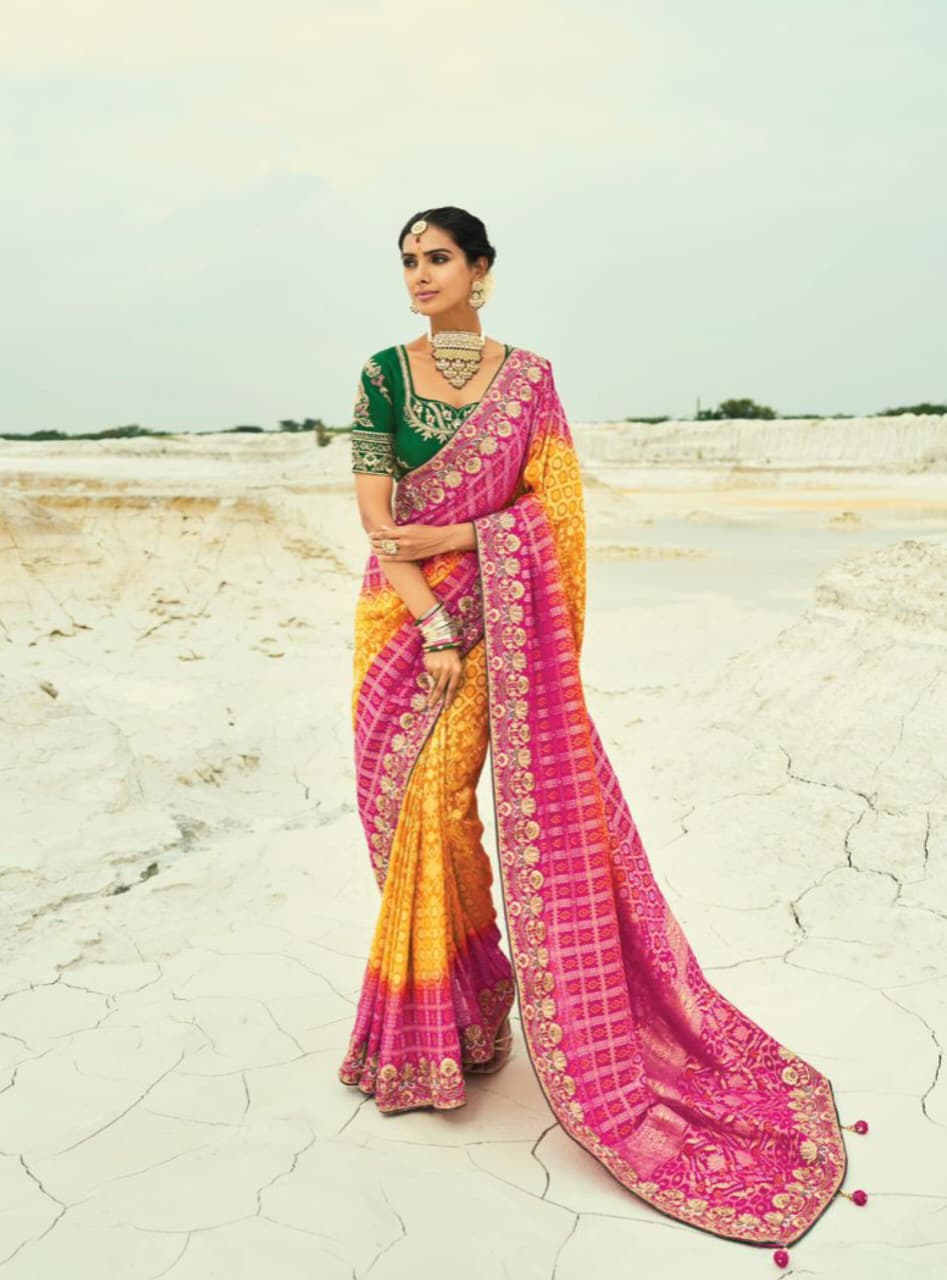 Mustard Rani Pure Georgette Cutdana Work Saree