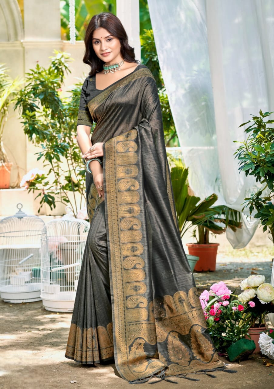 Grey Assam Silk Designer Weaving Work Saree