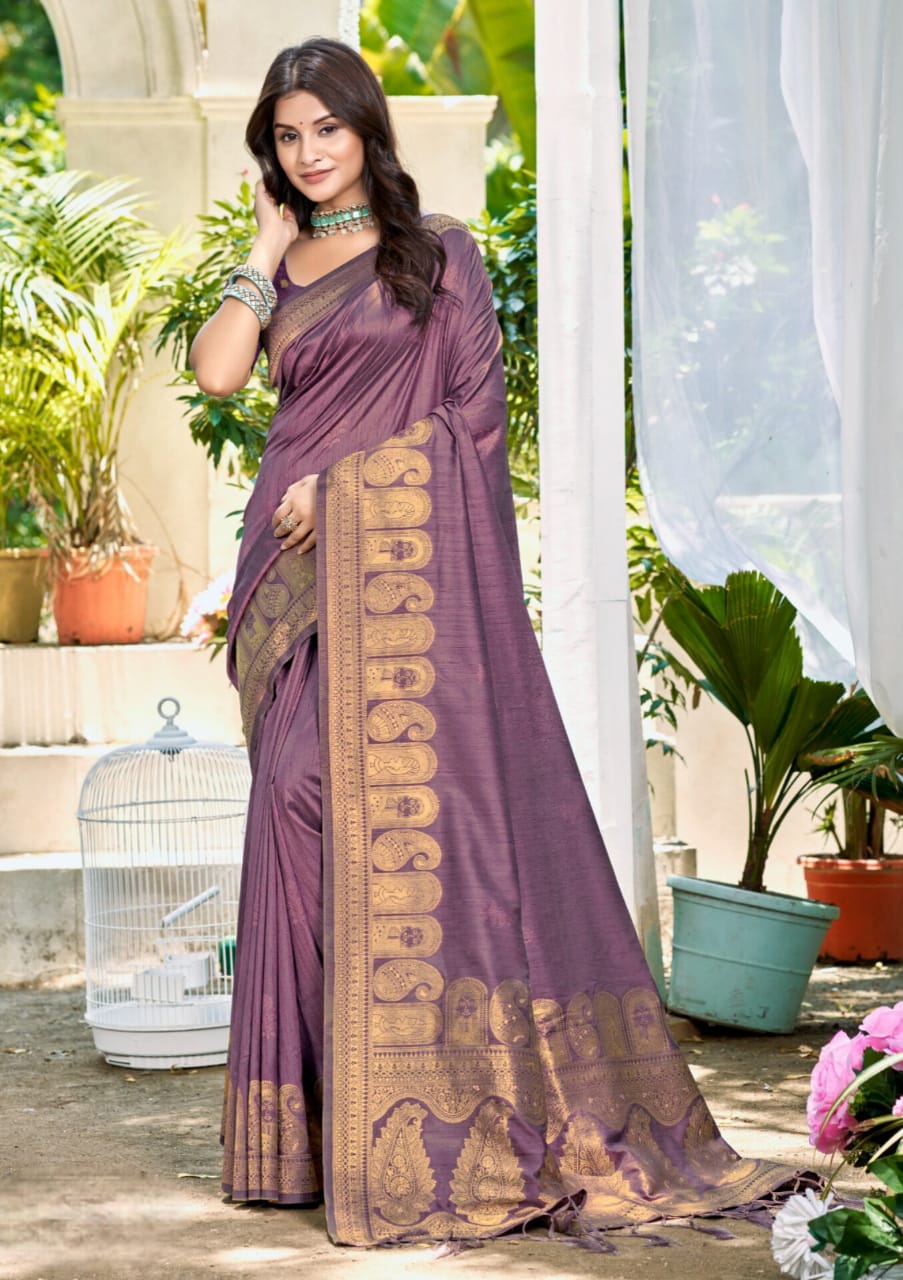 Purple Assam Silk Designer Weaving Work Saree