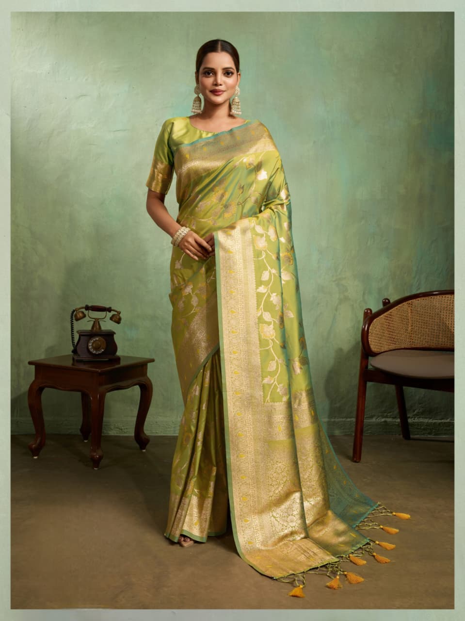 Yellow Banarasi Silk Golden Zari Woven Saree