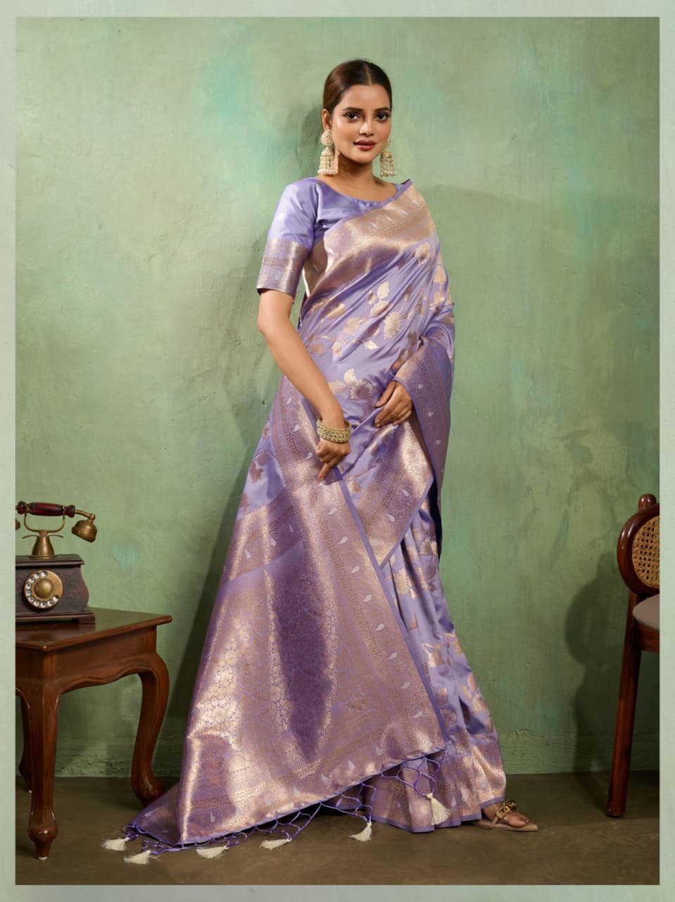 Purple Banarasi Silk Golden Zari Woven Saree