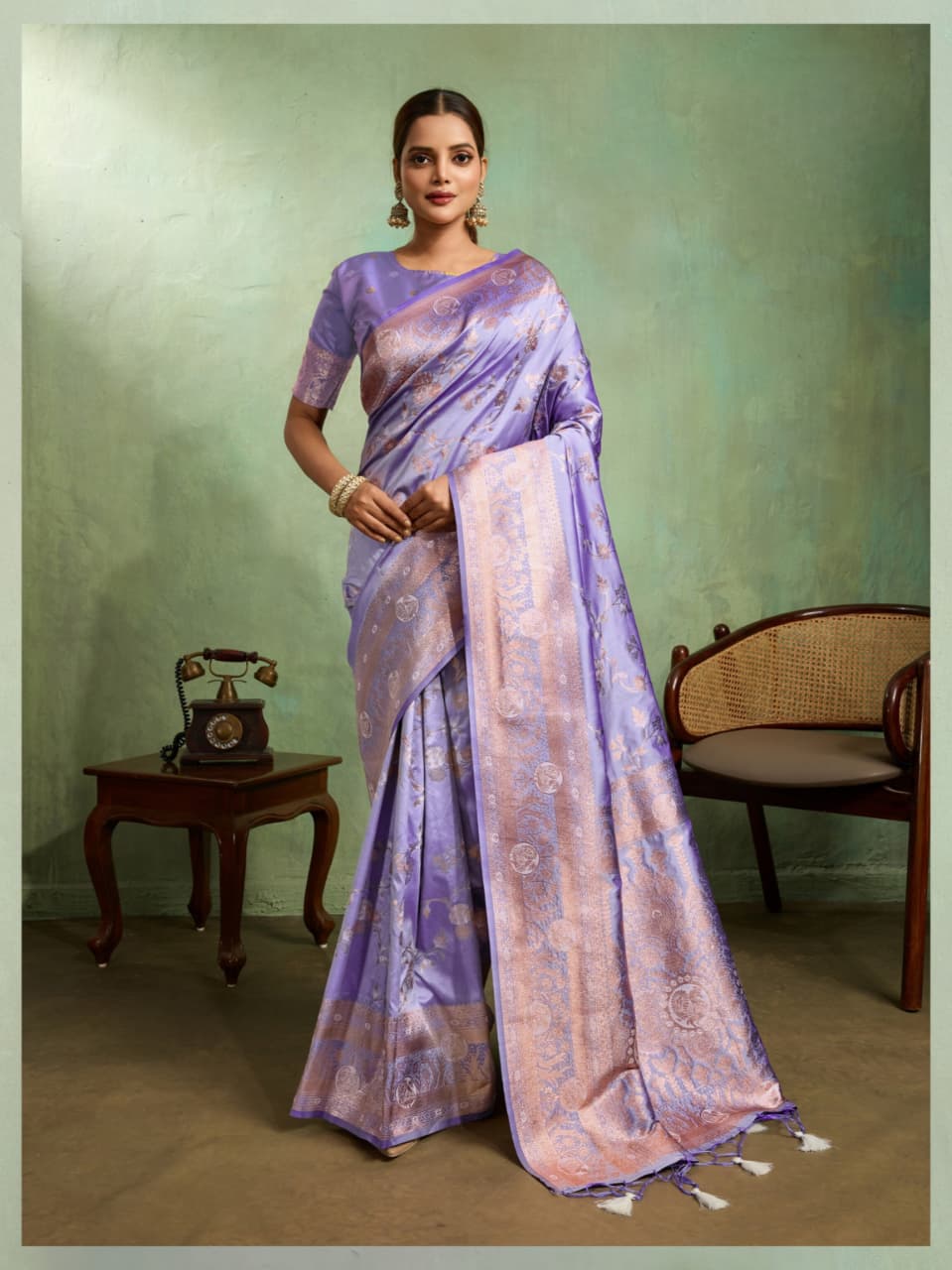 Lavender Banarasi Silk Golden Zari Woven Saree