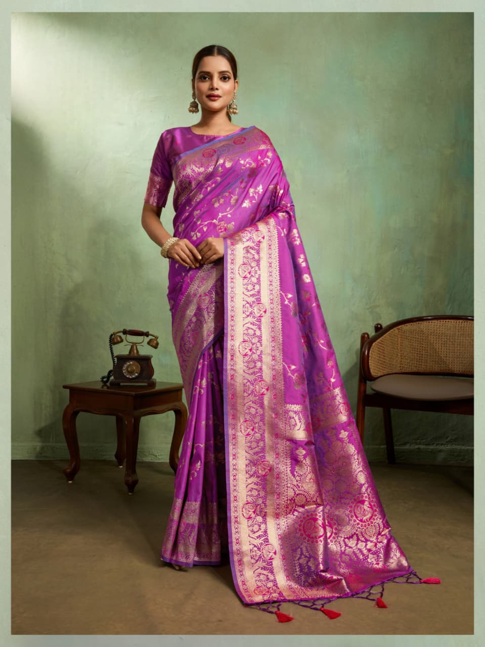 Magenta Banarasi Silk Golden Zari Woven Saree