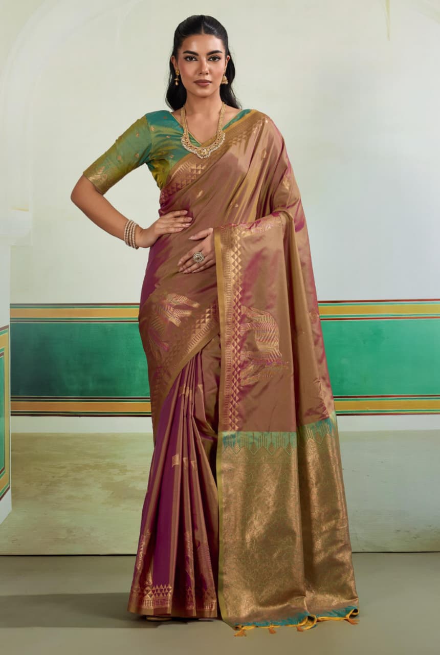 Brown Pure Silk Handloom Weaving Saree