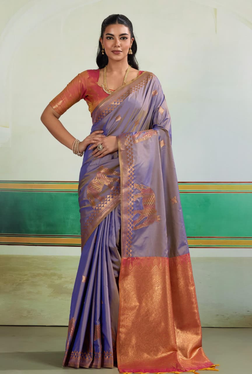 Purple Pure Silk Handloom Weaving Saree