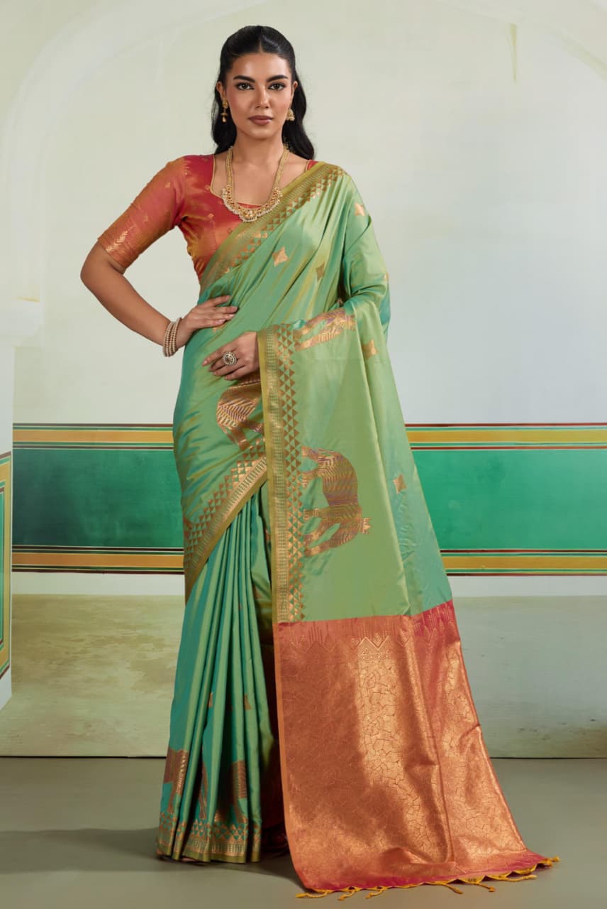 Mint Green Pure Silk Handloom Weaving Saree