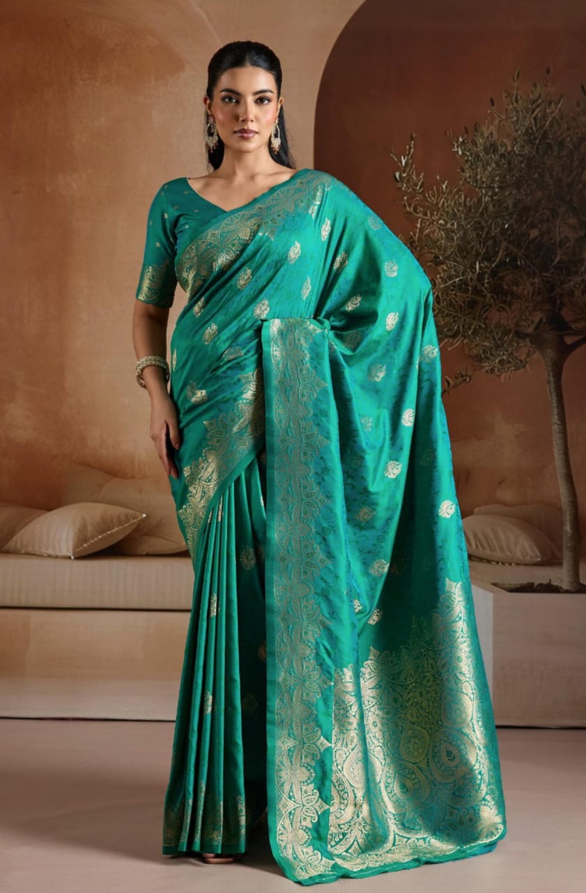 Teal Handloom Weaving Silk Saree
