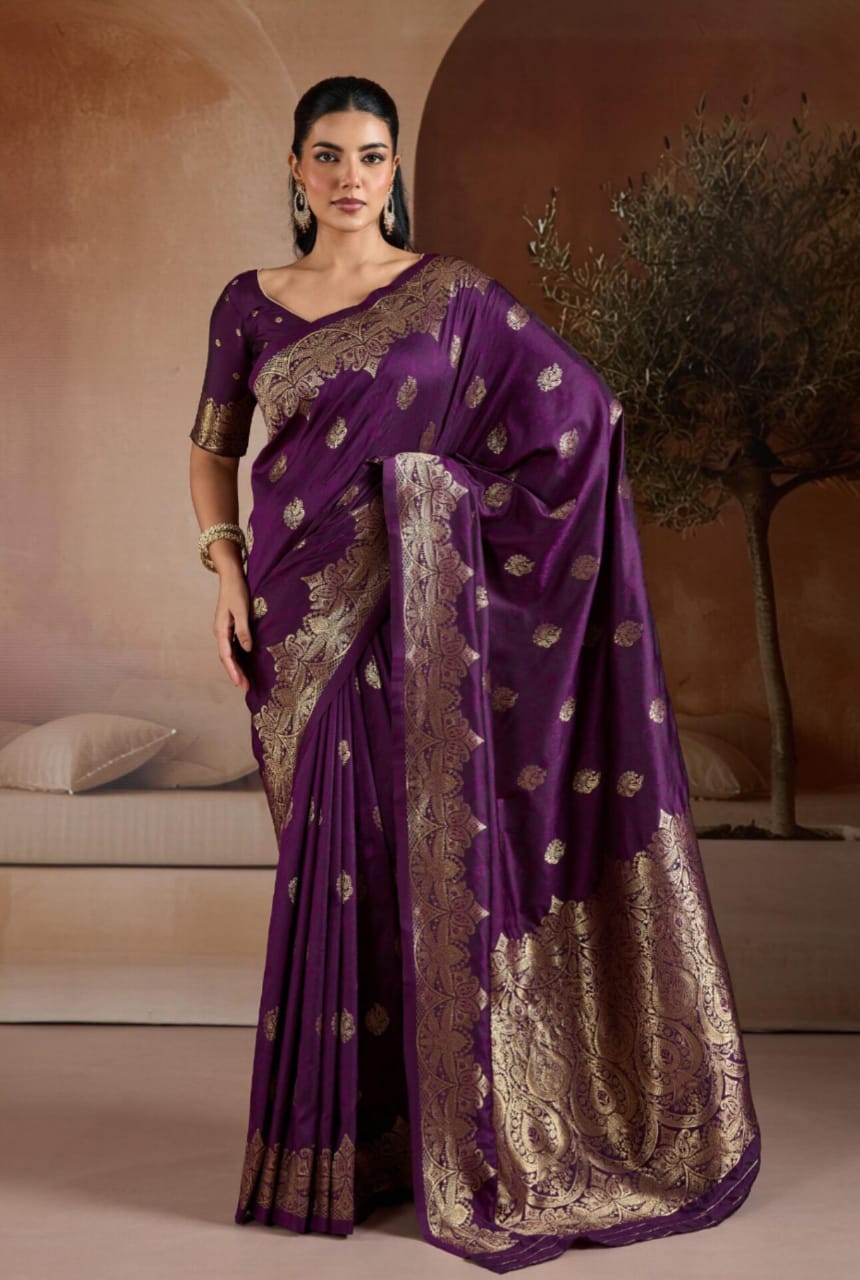 Purple Handloom Weaving Silk Saree