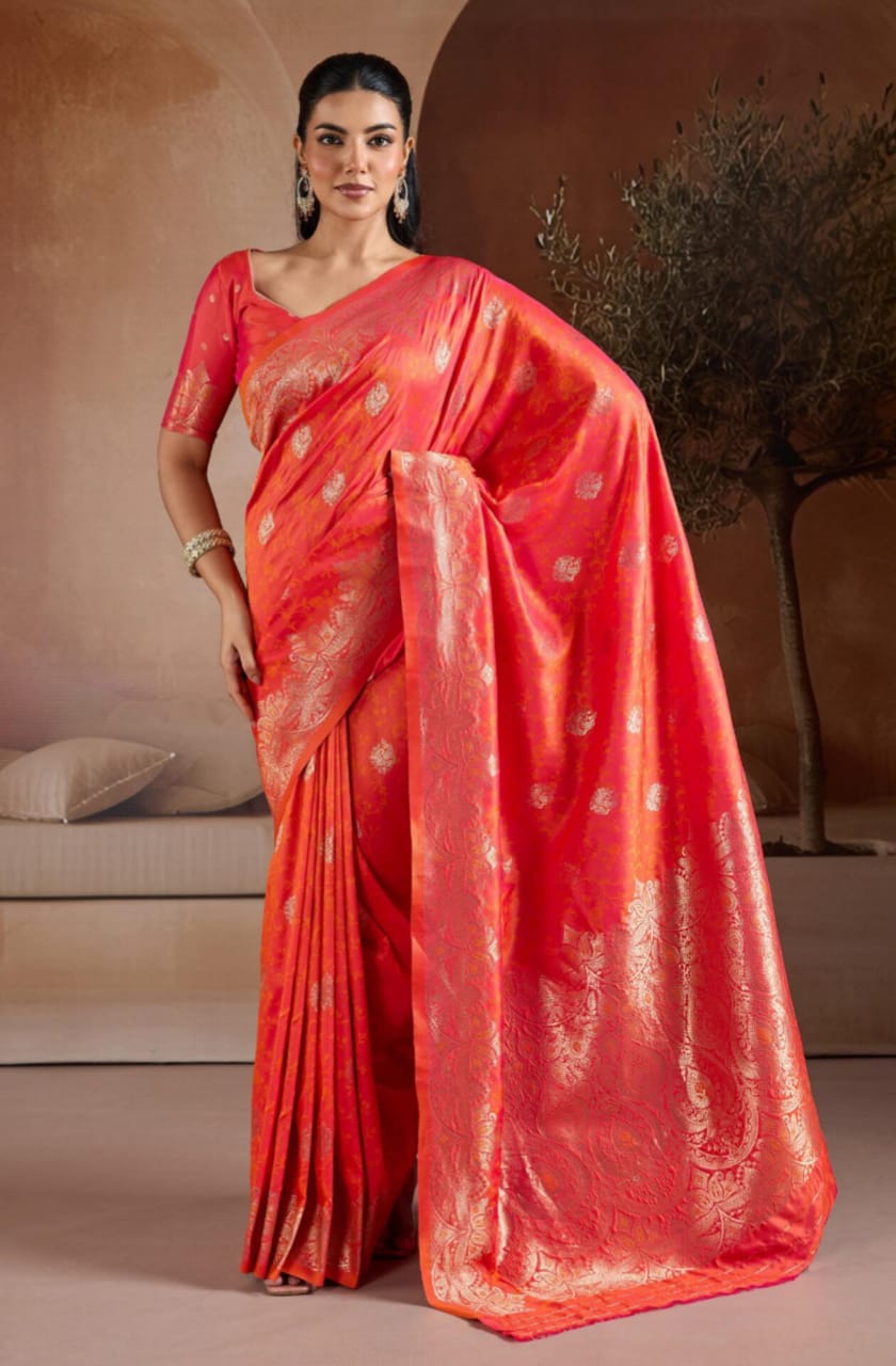 Coral Handloom Weaving Silk Saree
