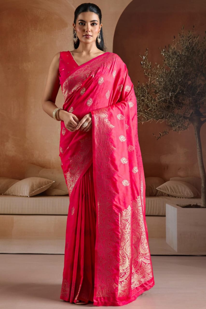 Pink Handloom Weaving Silk Saree