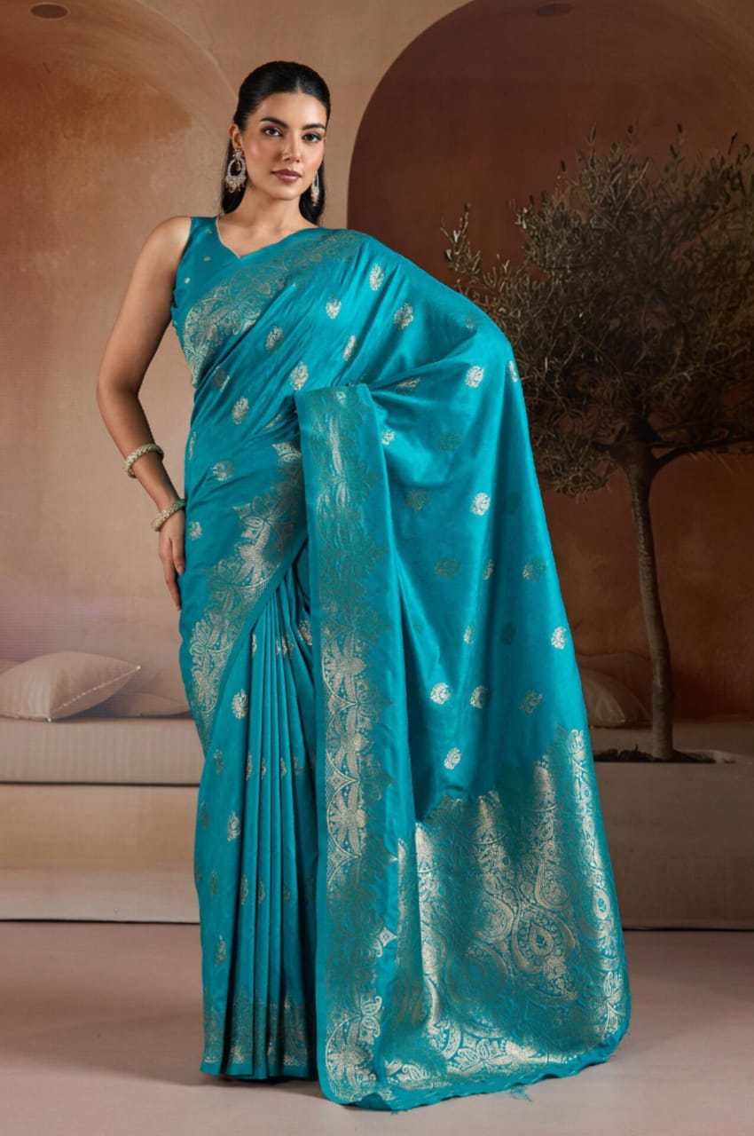 Turquoise Handloom Weaving Silk Saree